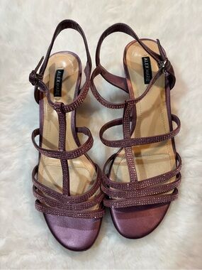 Alex Marie Strappy T-Strap Evening Sandals in Plum Wine